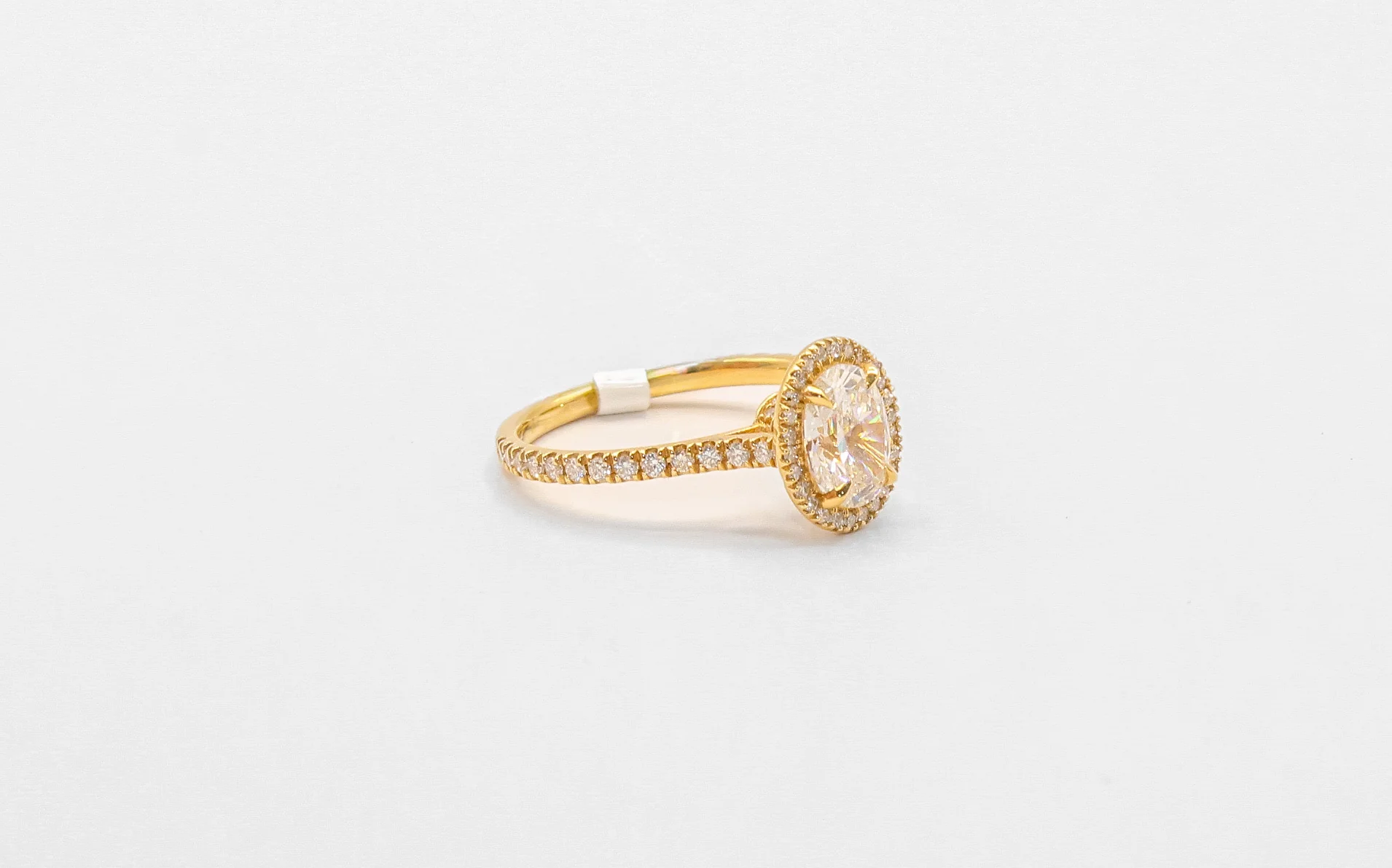 18K Gold Oval White Sapphire Halo Diamond Solitaire Ring