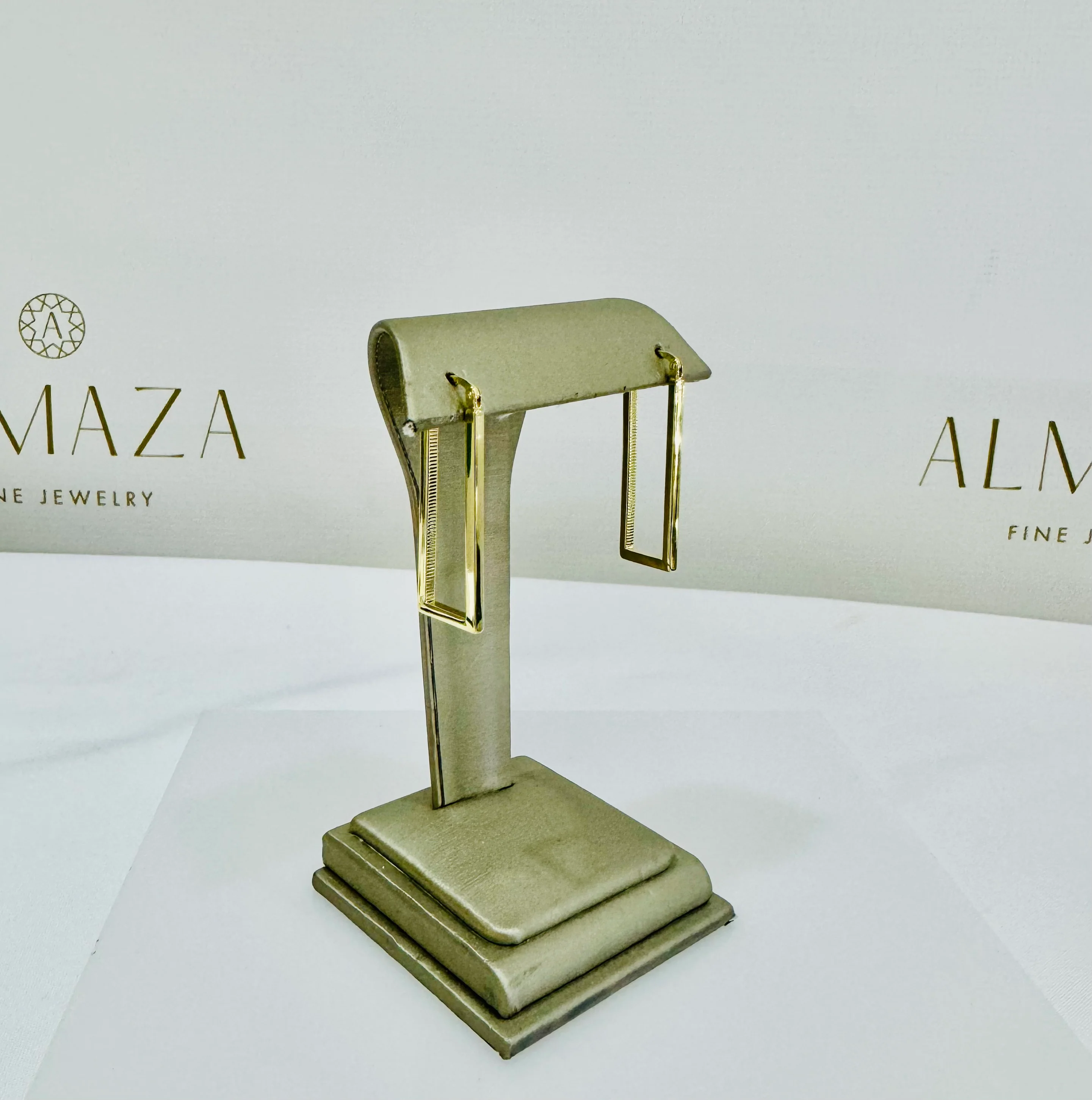 14K Gold Rectangle Earrings - Image 2