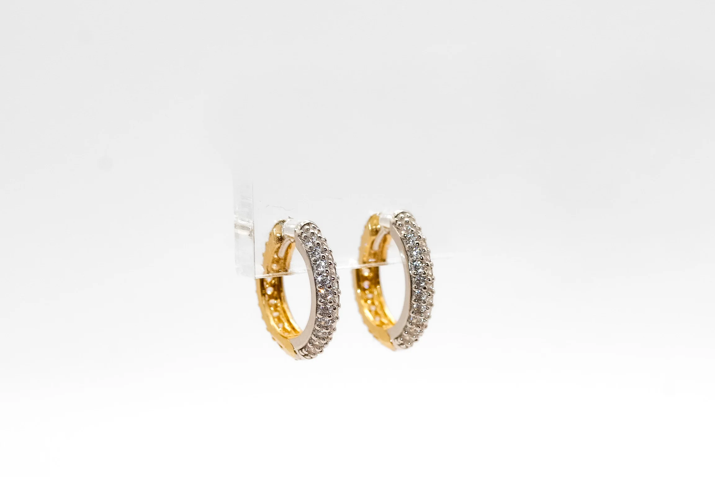 14K Gold Round Studded Two Tone Huggies Mini