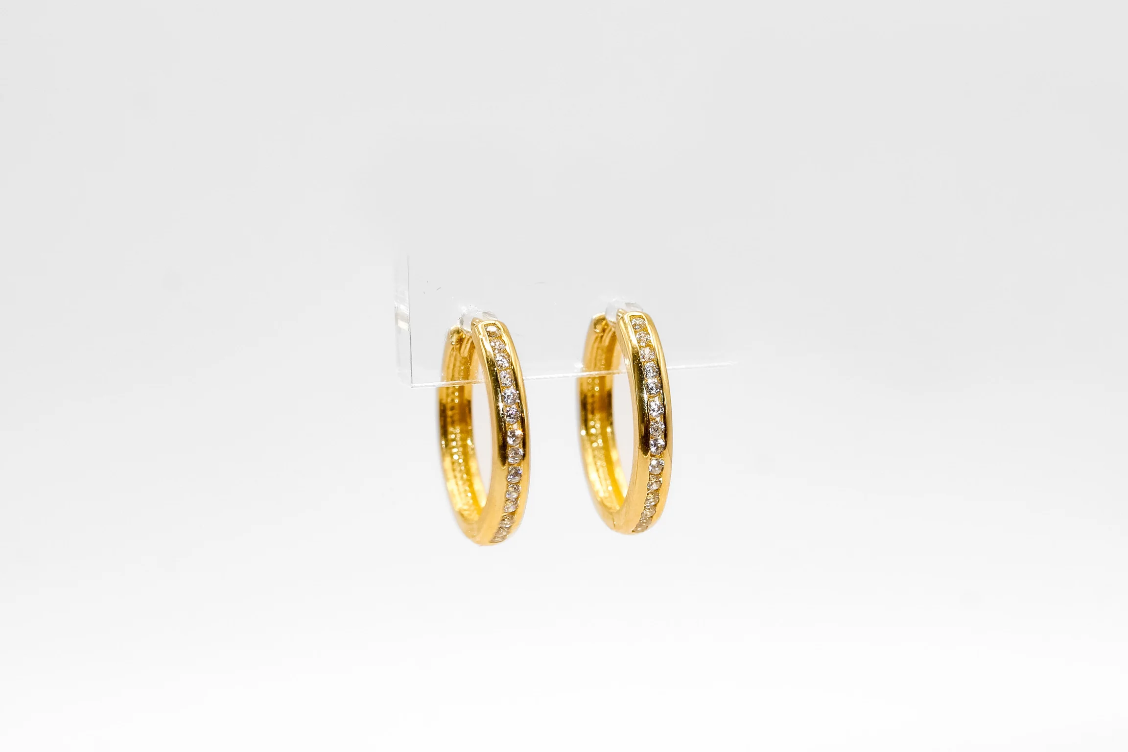 14K Gold Small Studded Hoop Earrings