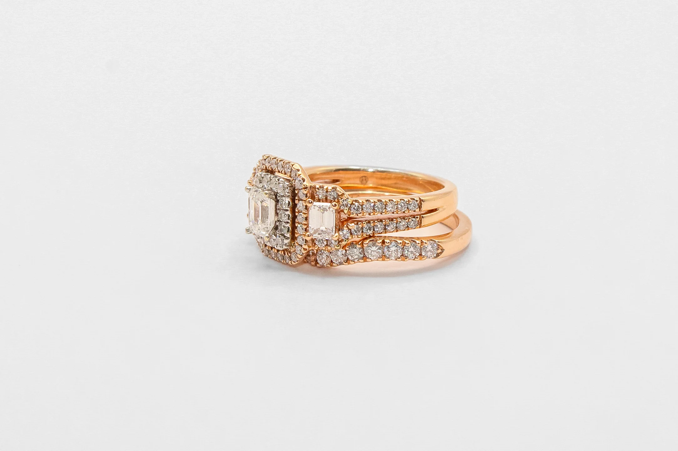 14K Rose Gold Emerald Cut Diamond Engagement Ring Set - Image 2