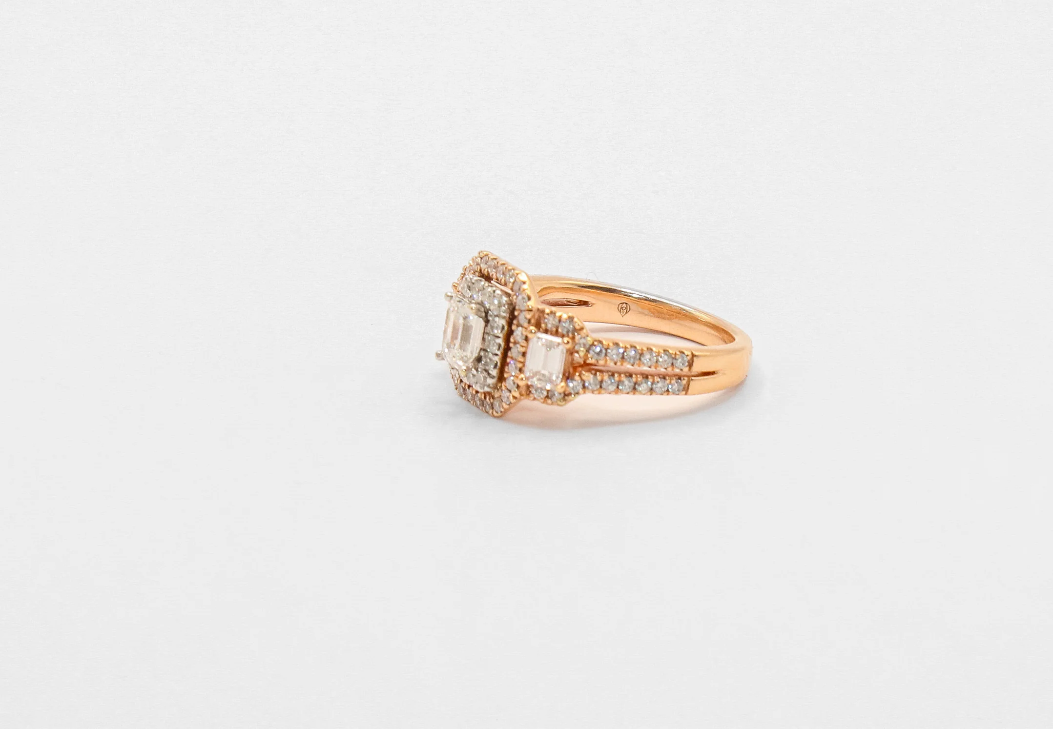 14K Rose Gold Emerald Cut Diamond Engagement Ring Set - Image 5