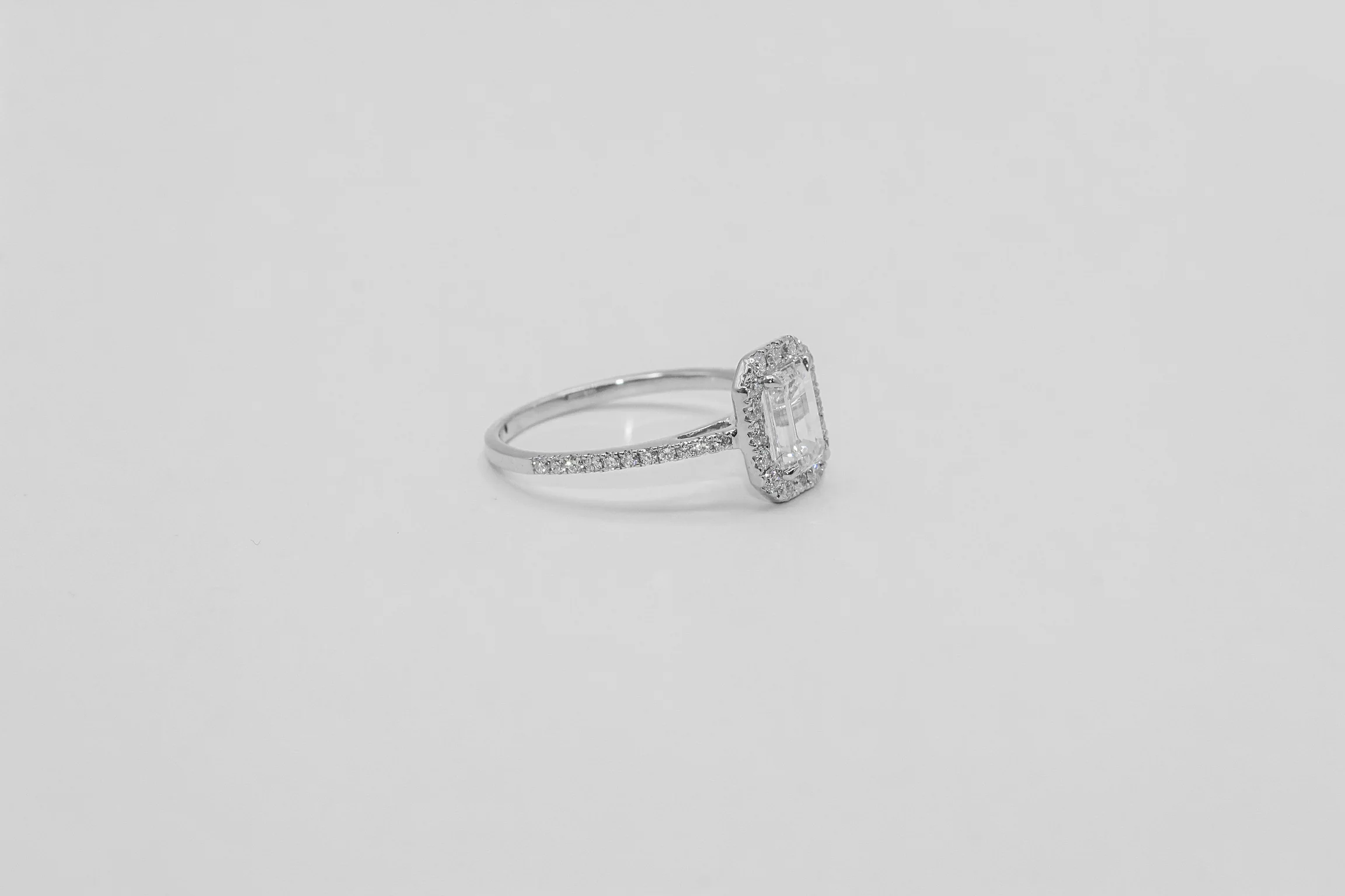 14K White Gold Asher Cut Halo Solitaire Ring - Image 3
