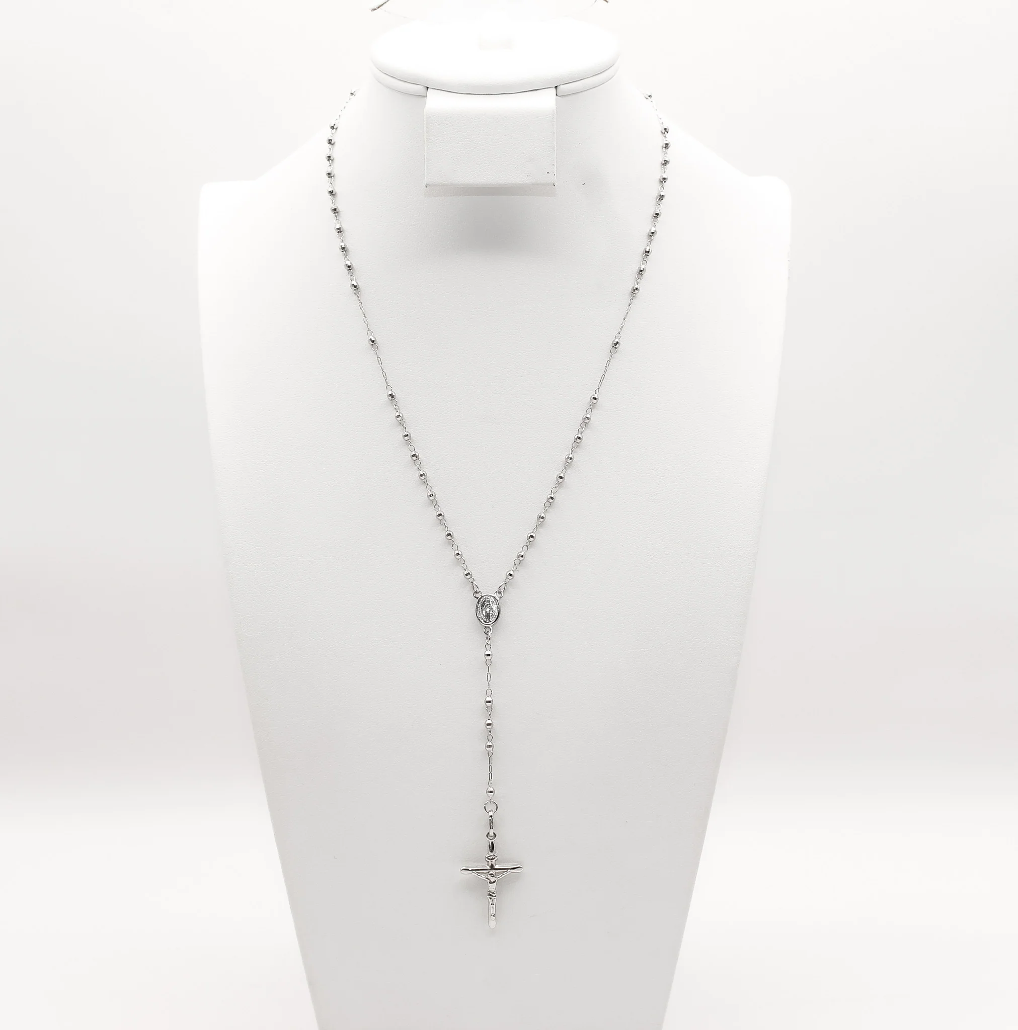 14K White Gold Rosary Necklace