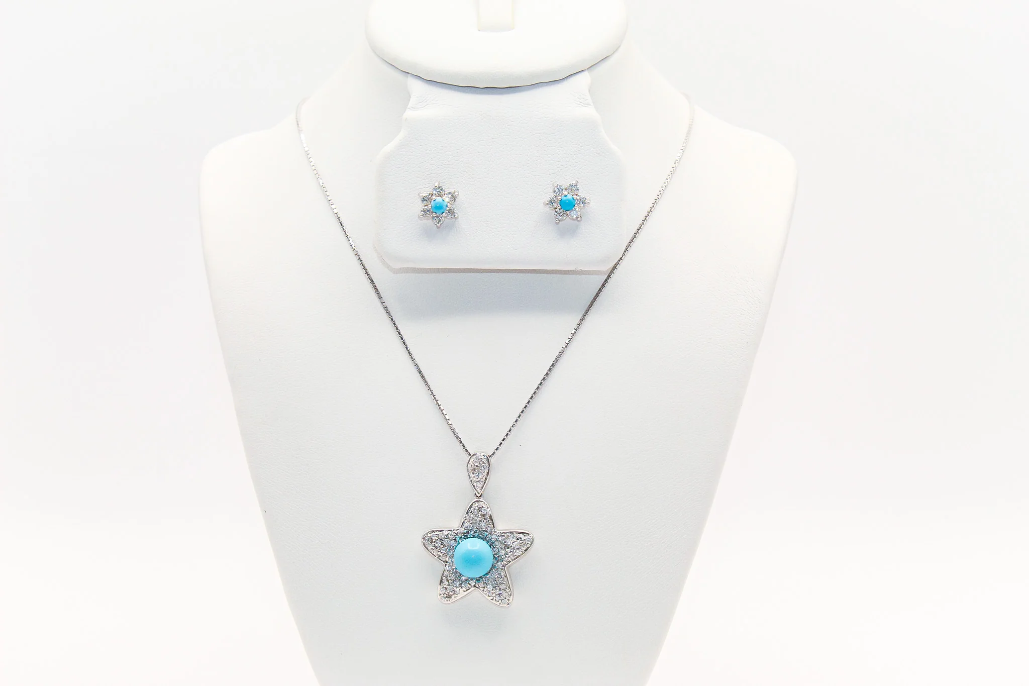 18K White Gold Turquoise Set