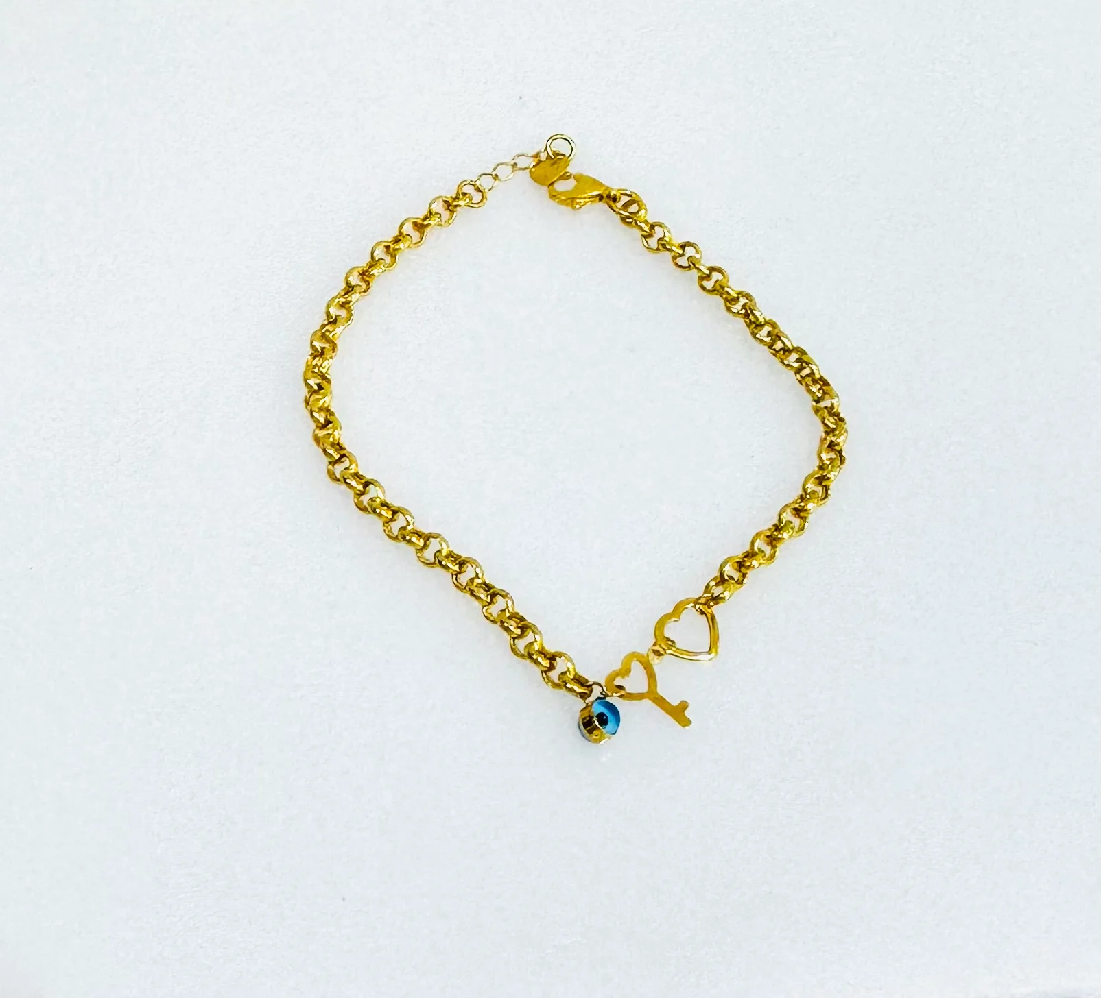 21K Evil Eye Heart Key Bracelet