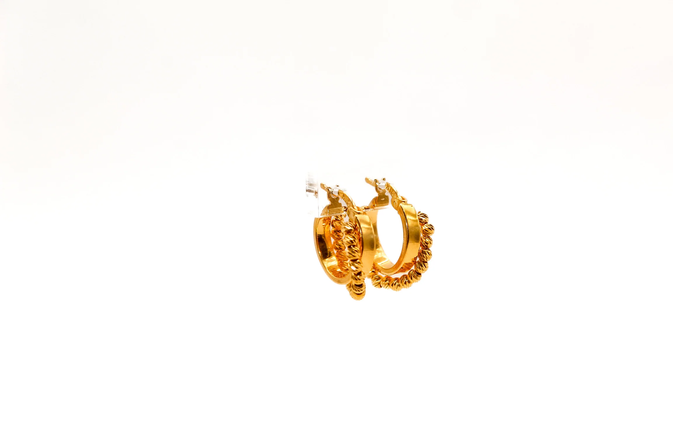 21K Gold Bead Hoop Earrings - Image 2