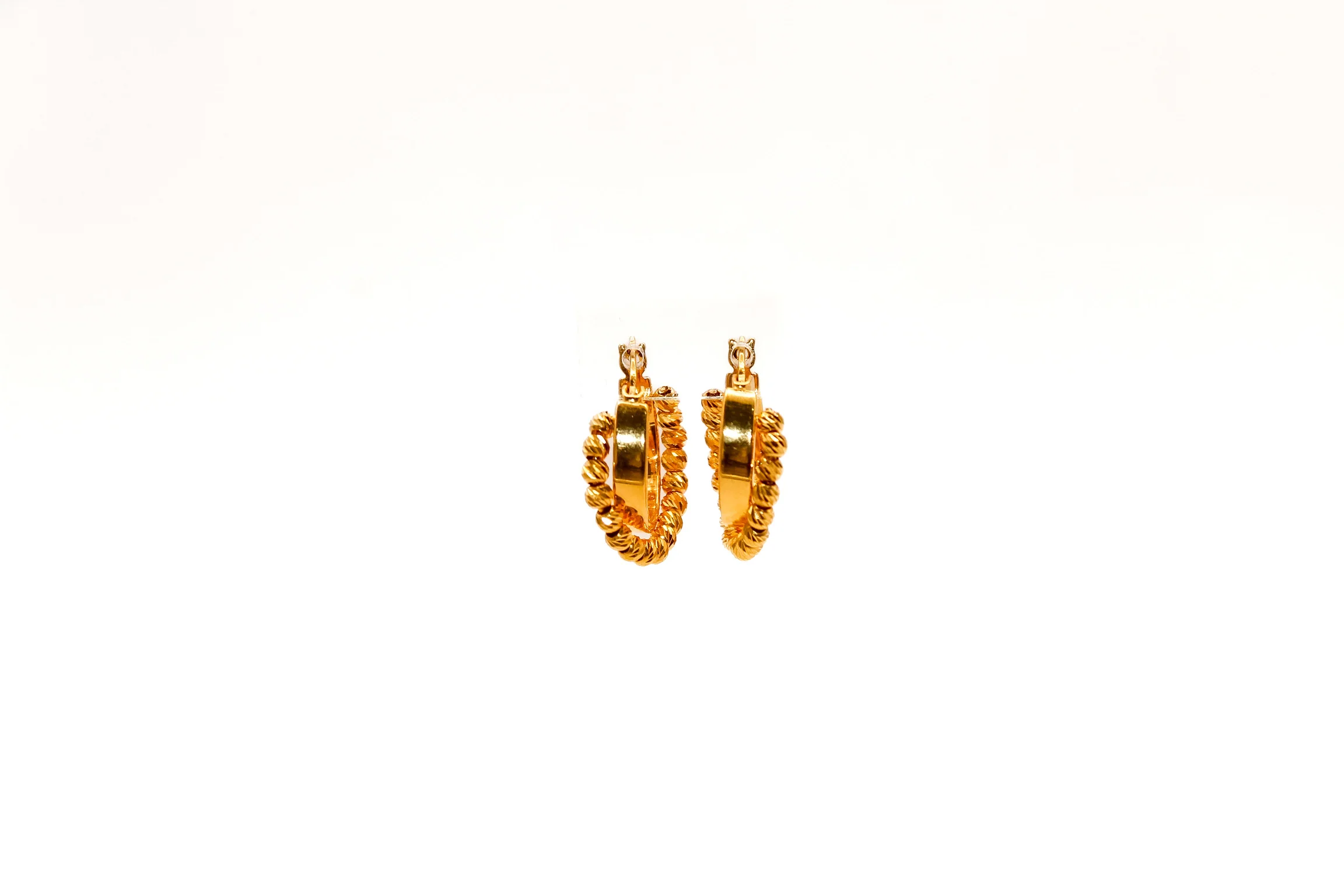21K Gold Bead Hoop Earrings - Image 3