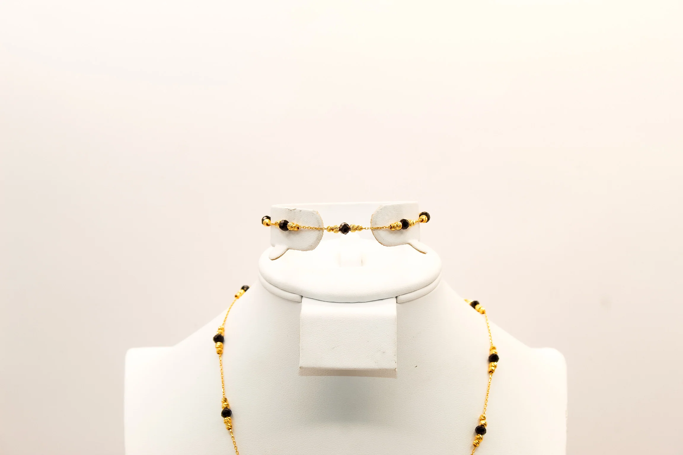 21K Gold Black Bead Coin Necklace - Image 3
