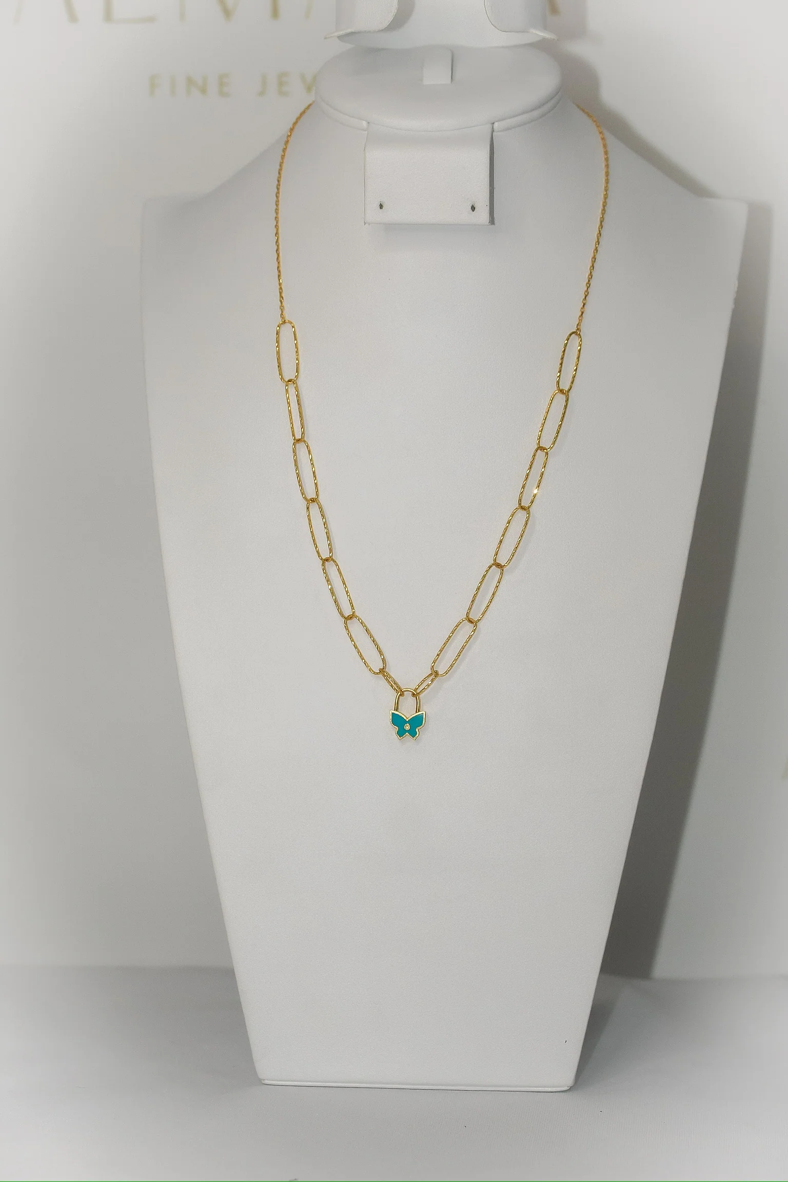 21K Gold Blue Butterfly Clip Necklace - Image 2