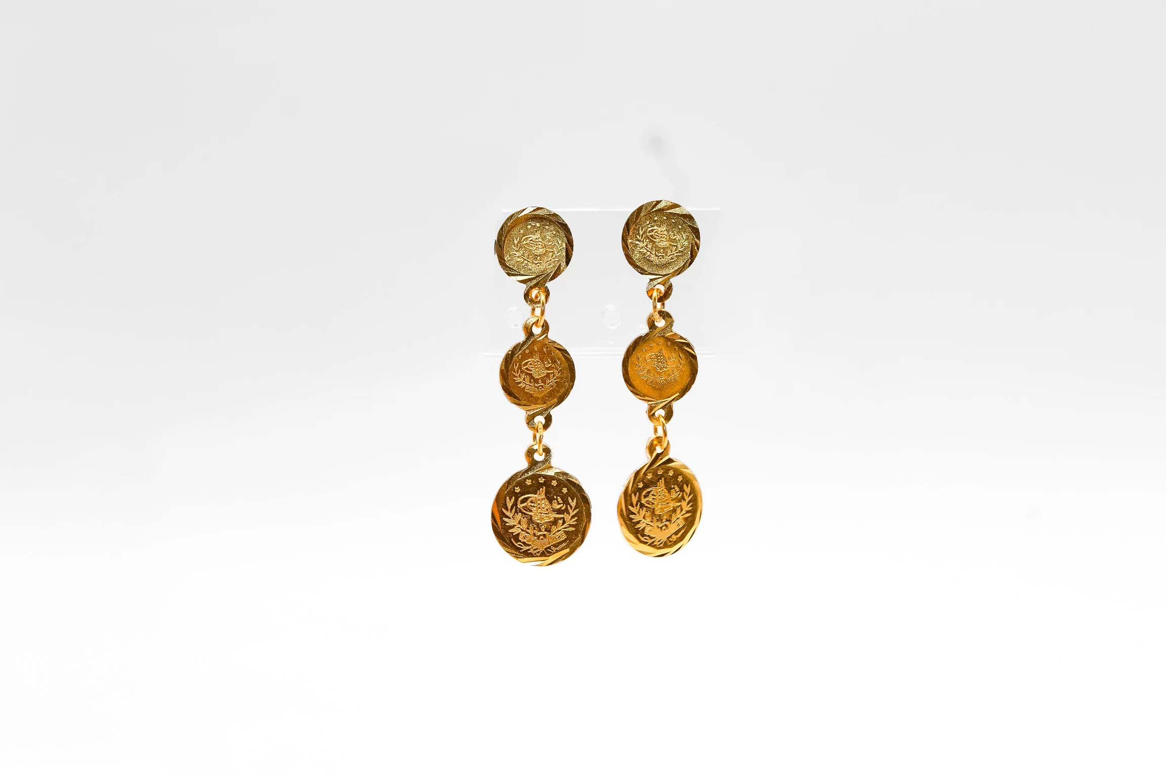 21K Gold Coin Dangle Post Earrings