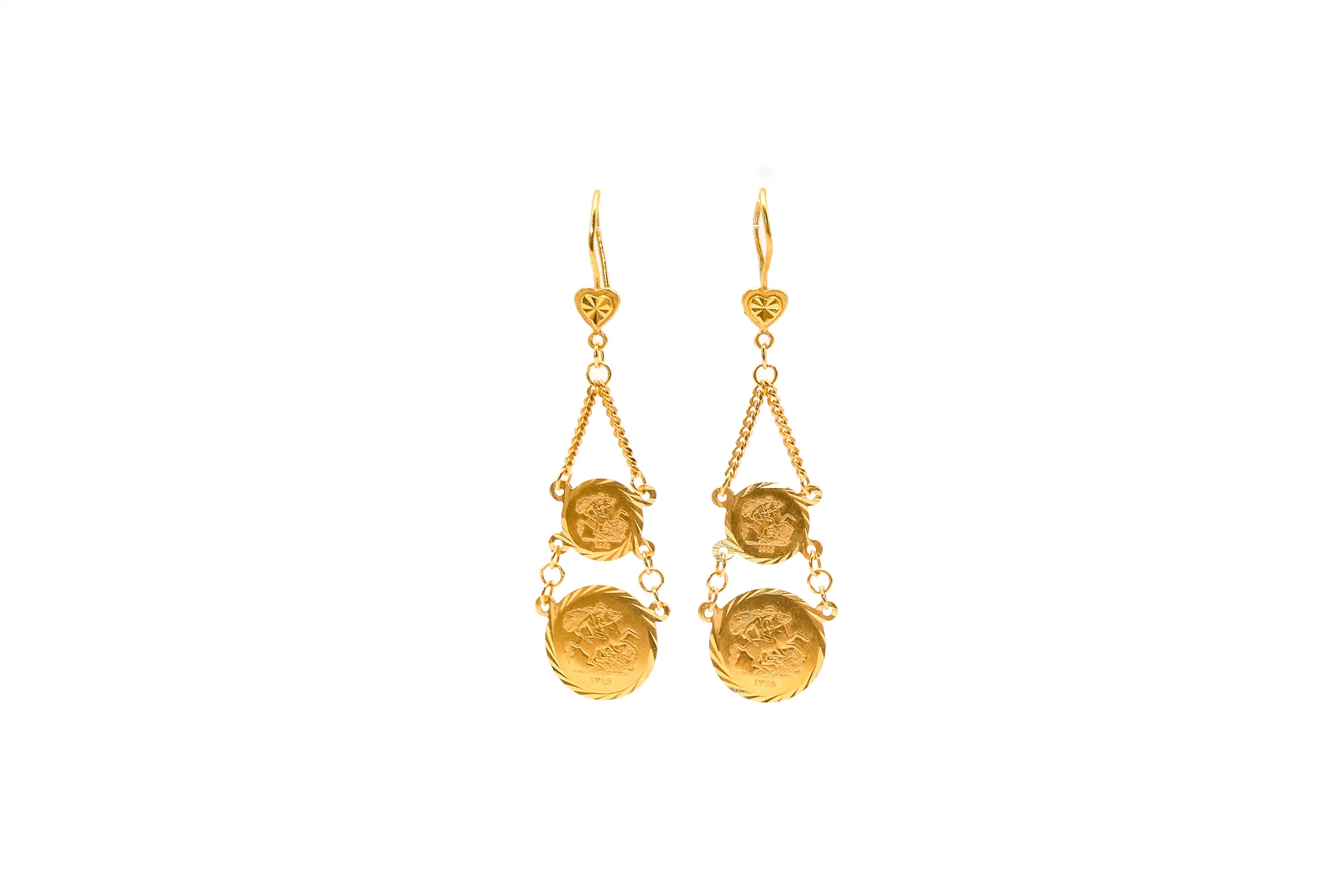 21K Gold Coin Dangle Earrings