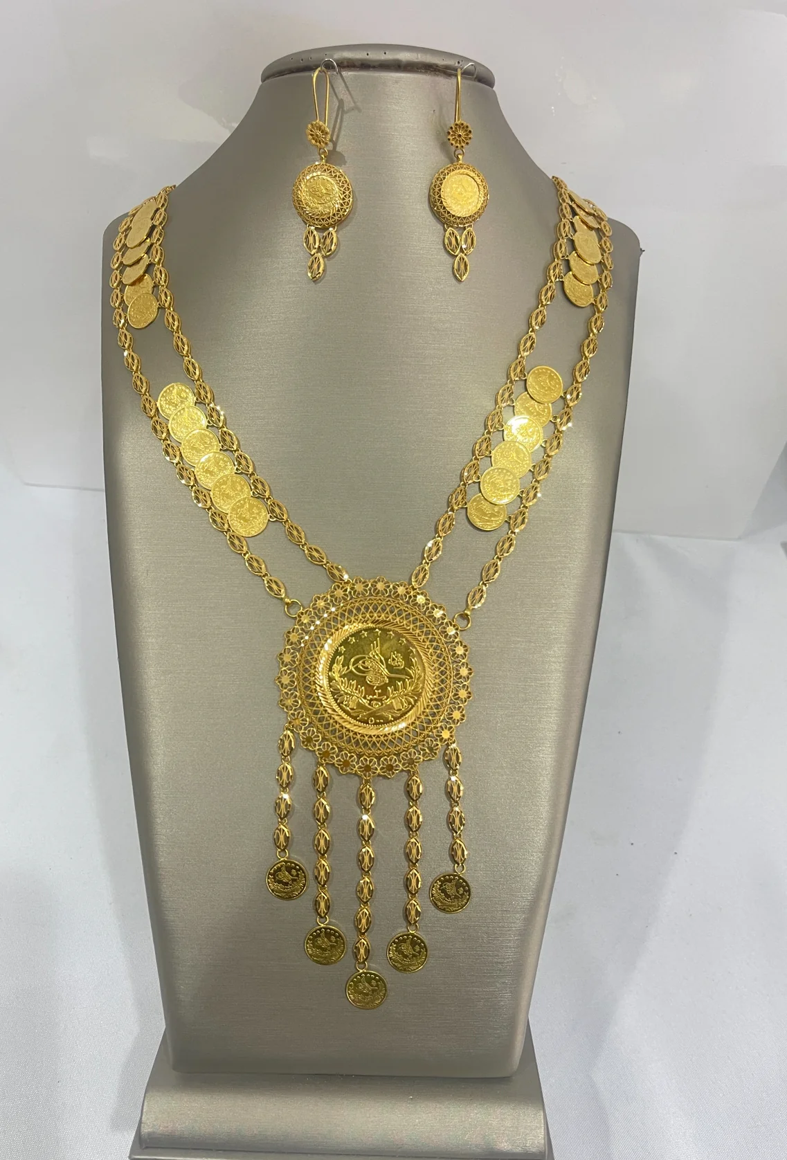 21K Gold Turkish Coin Necklace Set