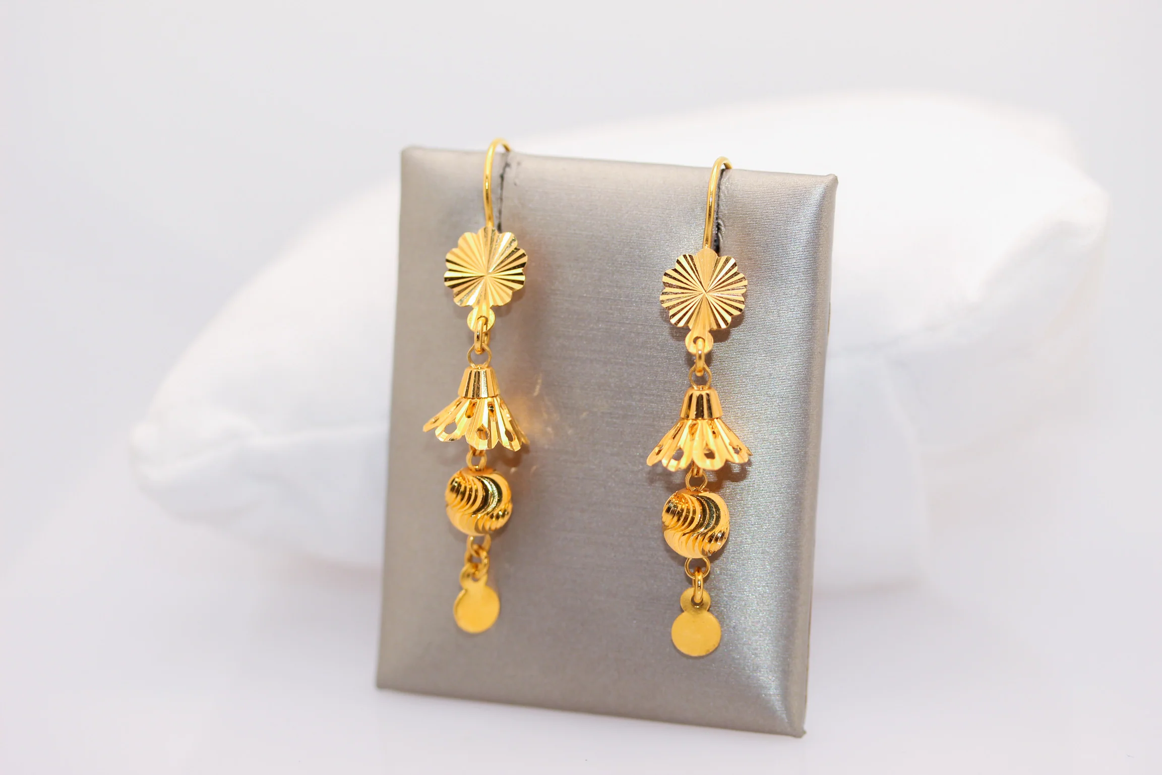 21K Gold Dangle Ball Earrings