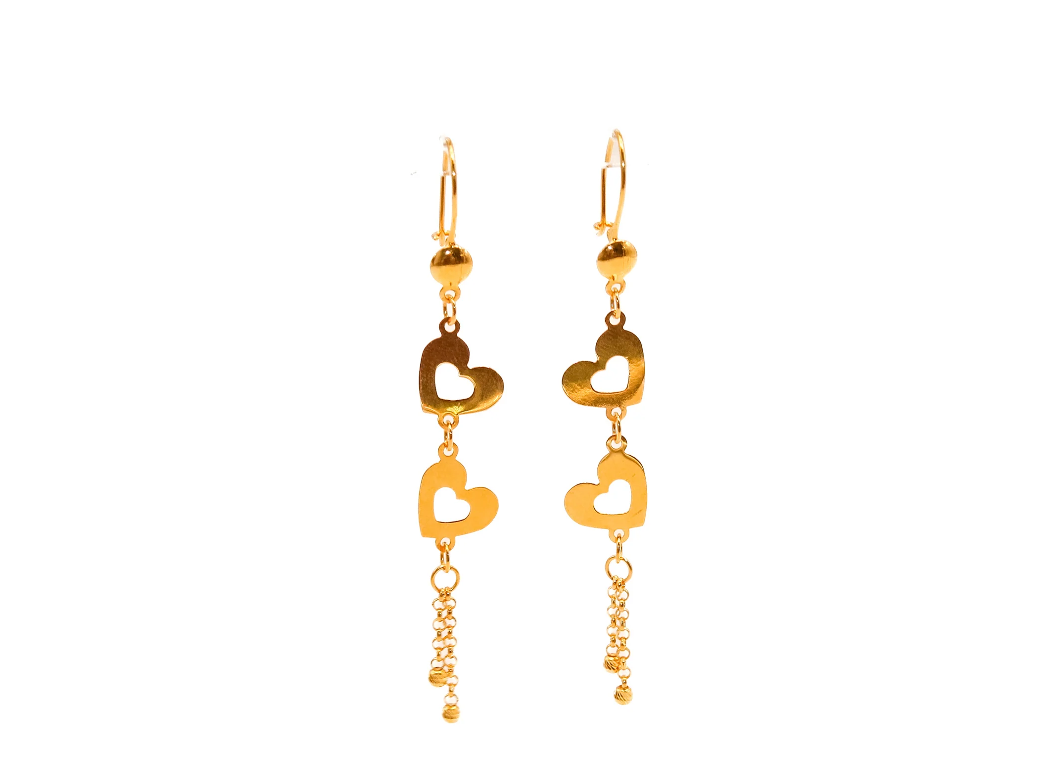 21K Gold Dangle Heart Earrings