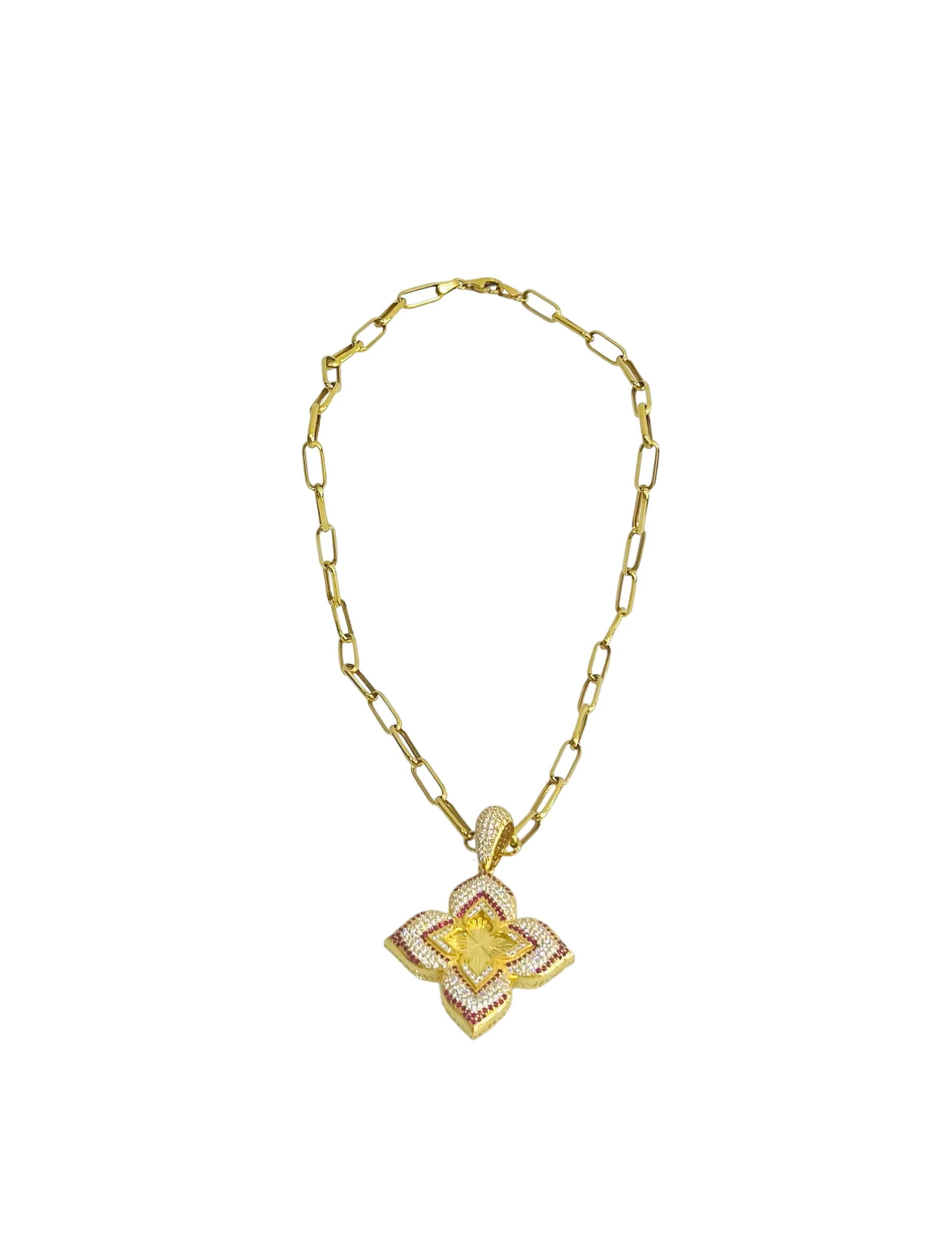 21K Gold Flower Clip Necklace - Image 2