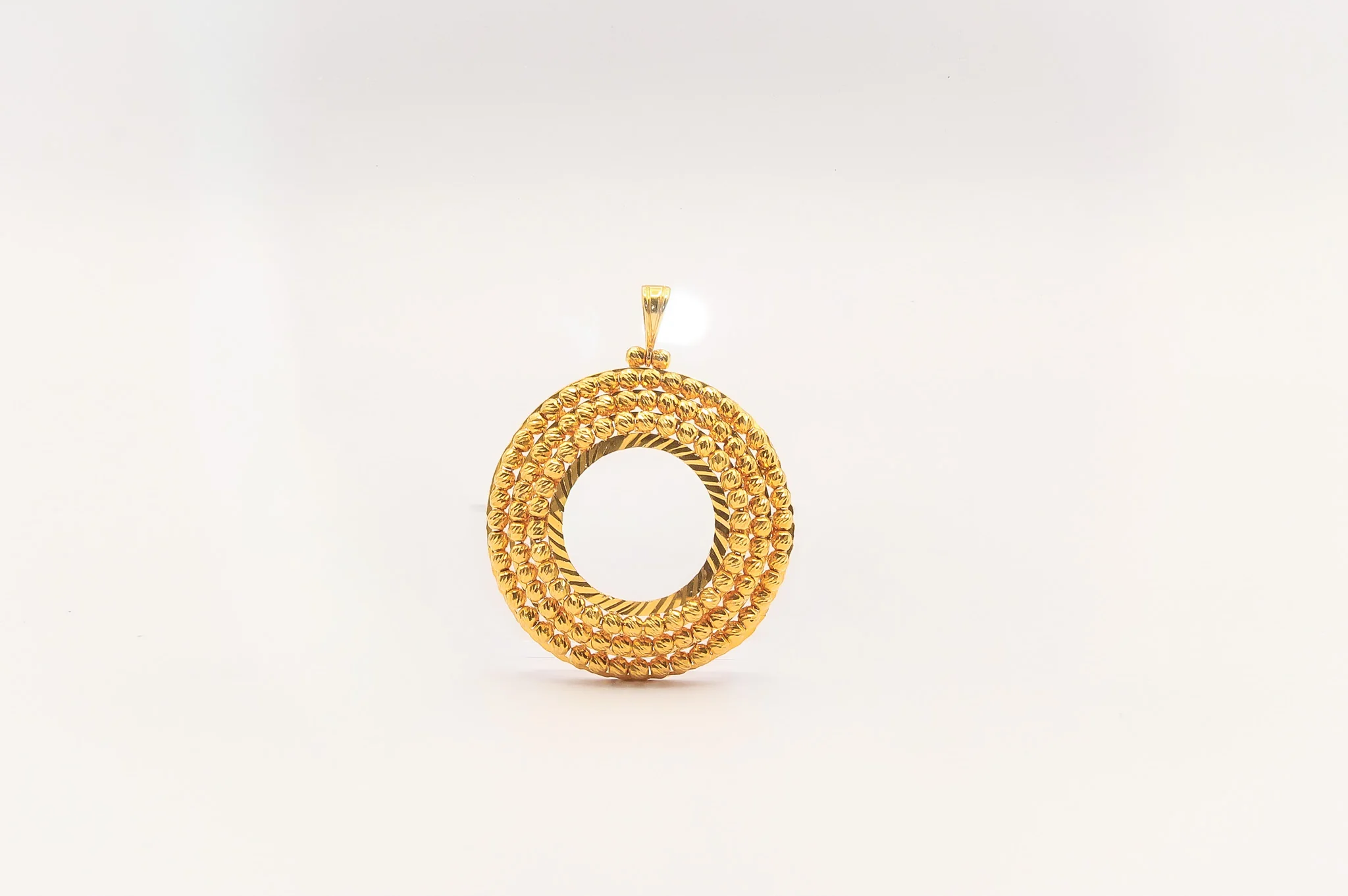 21K Gold 3 Row Himo Coin Frame Pendant