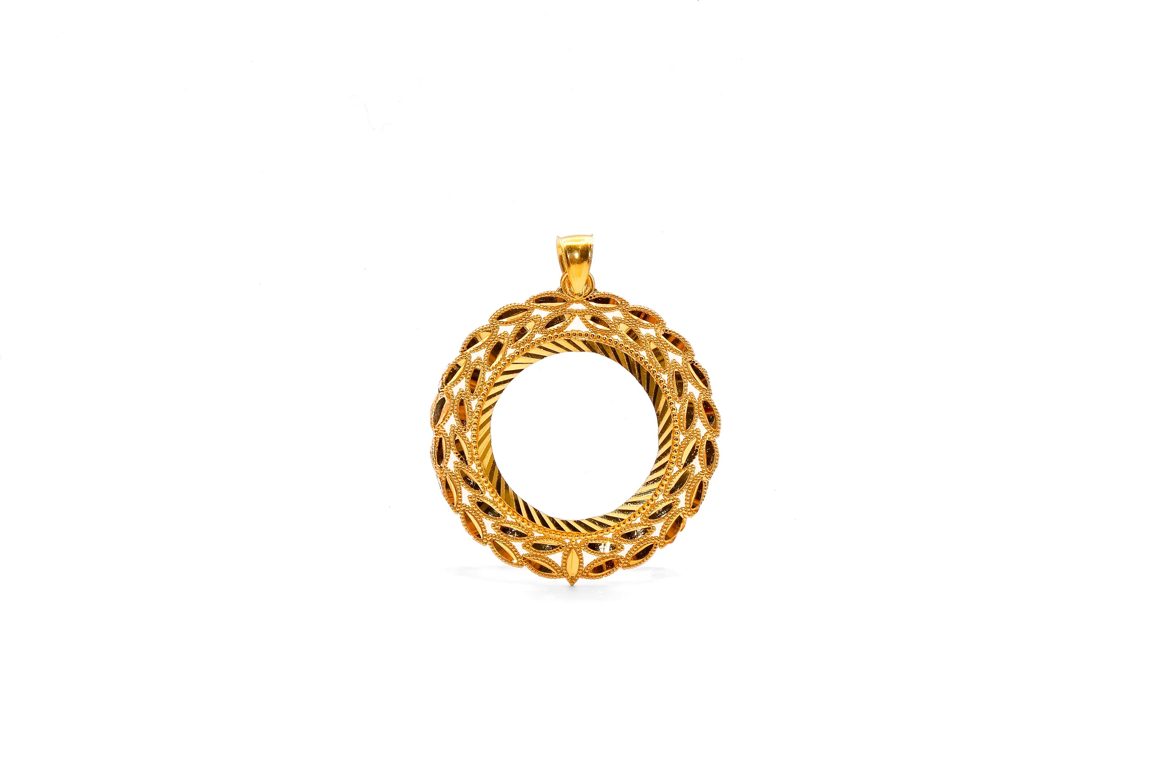 21K Gold Leaf Coin Pendant