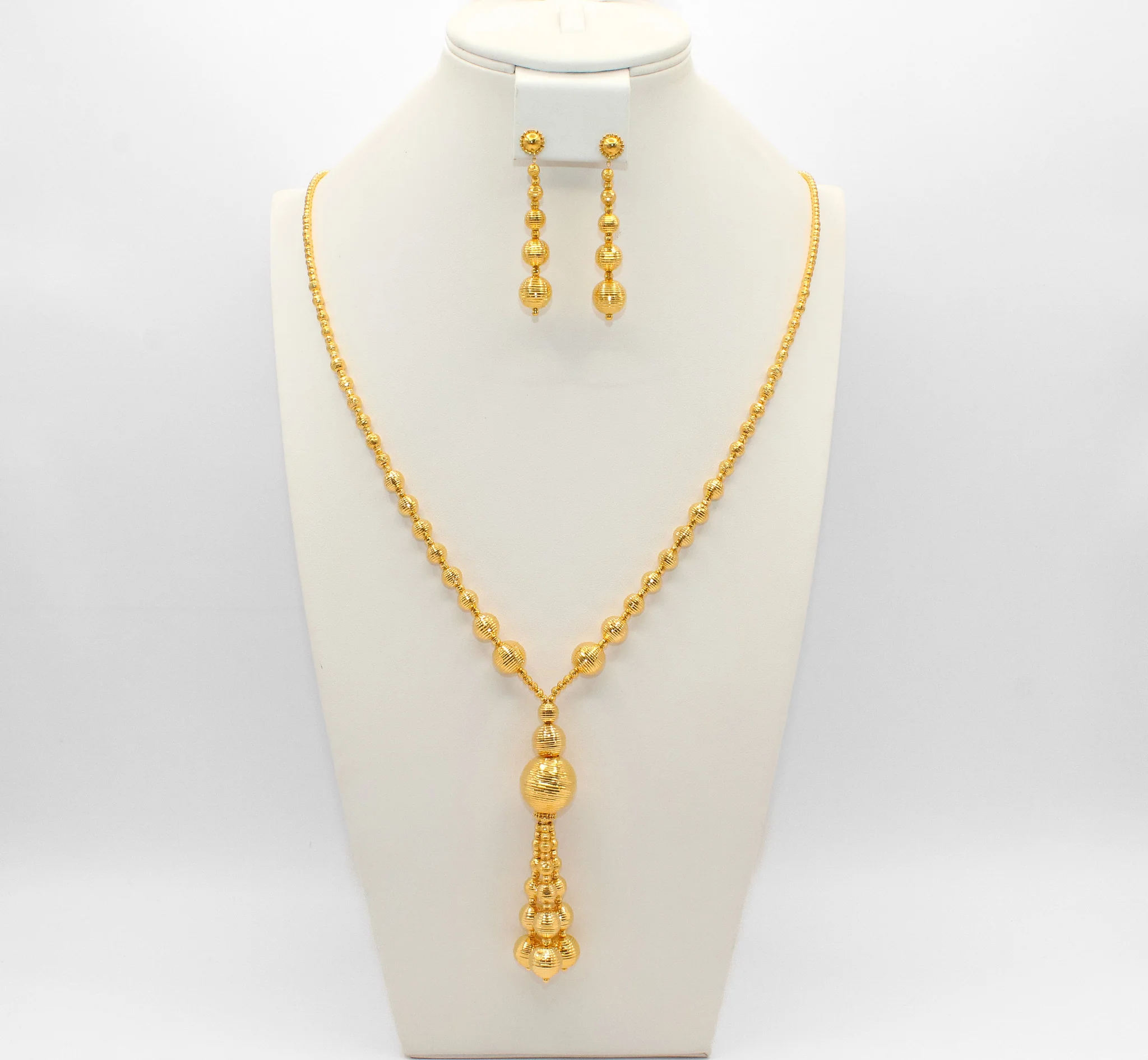 21K Gold Long Bead Necklace