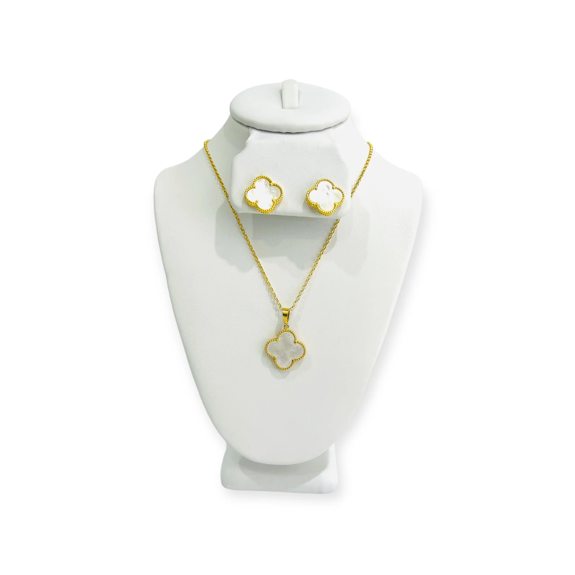 21K Gold Mother Of Pearl Clover Set
