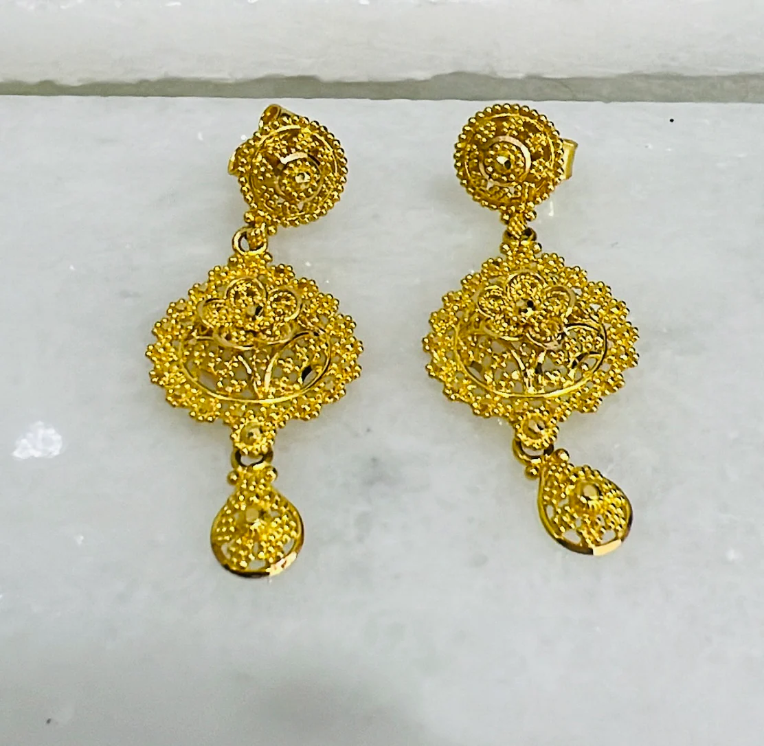 21K Gold Indian Post Dangle Earrings