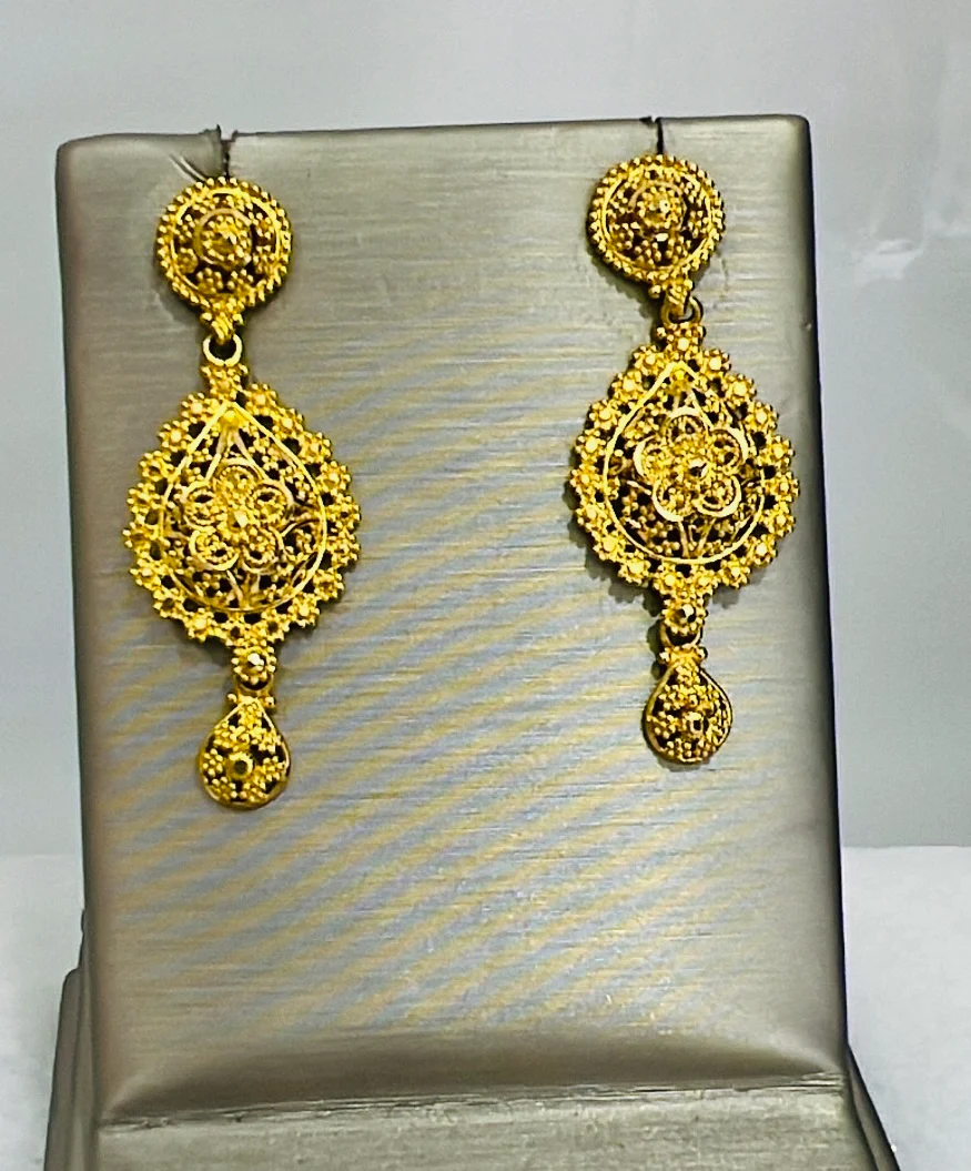 21K Gold Indian Post Dangle Earrings - Image 2