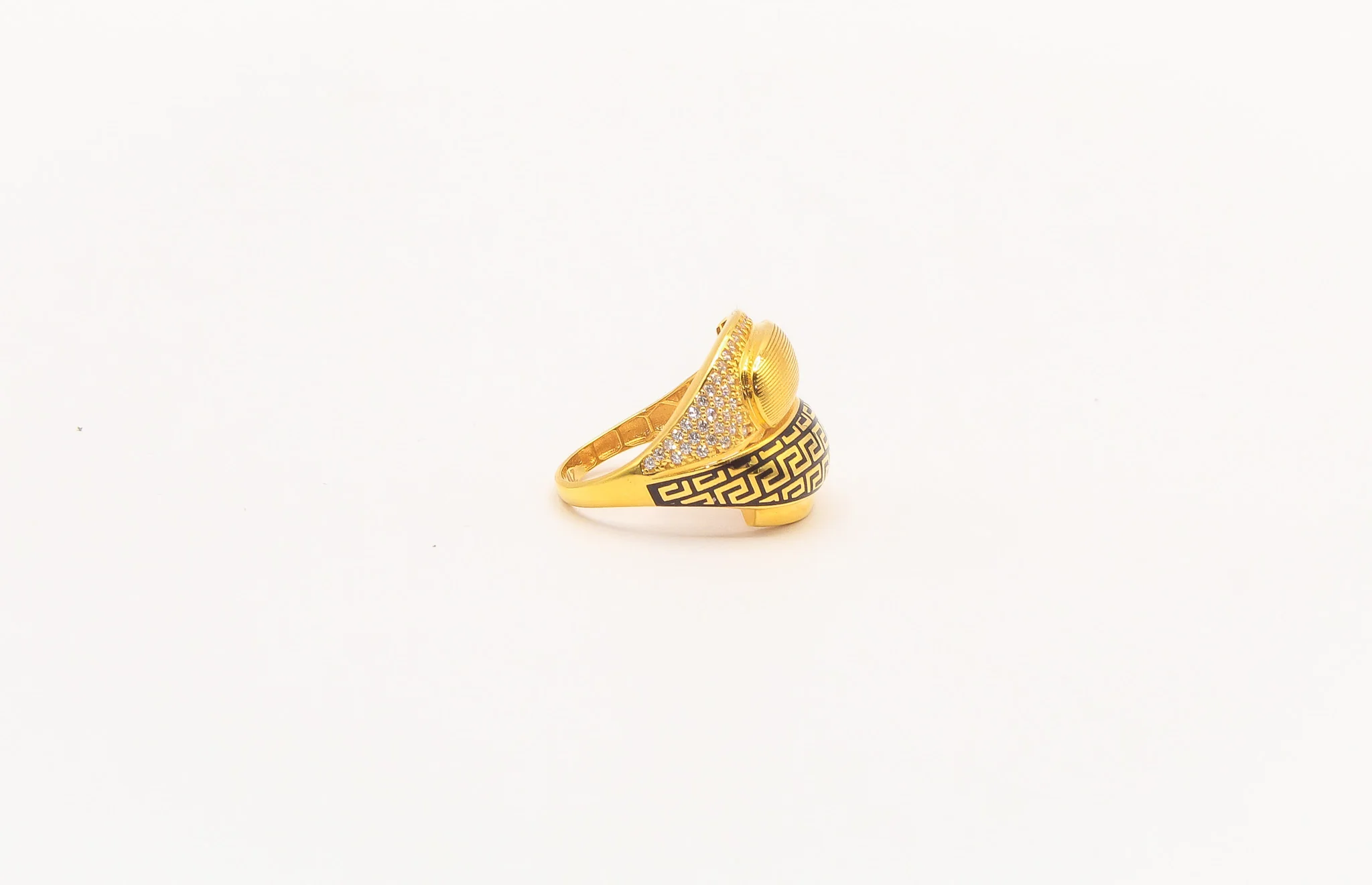 21K Gold Studded Greek Key Ring - Image 2