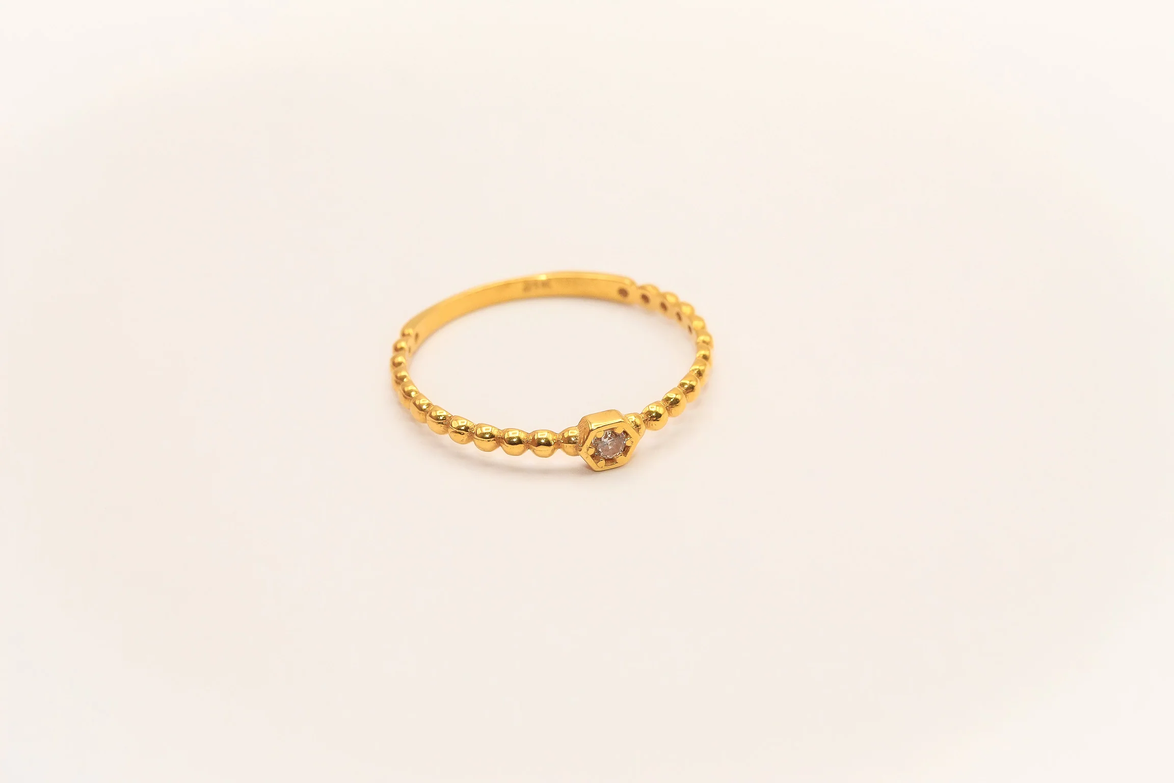 21K Gold Thin Beaded Stone Ring