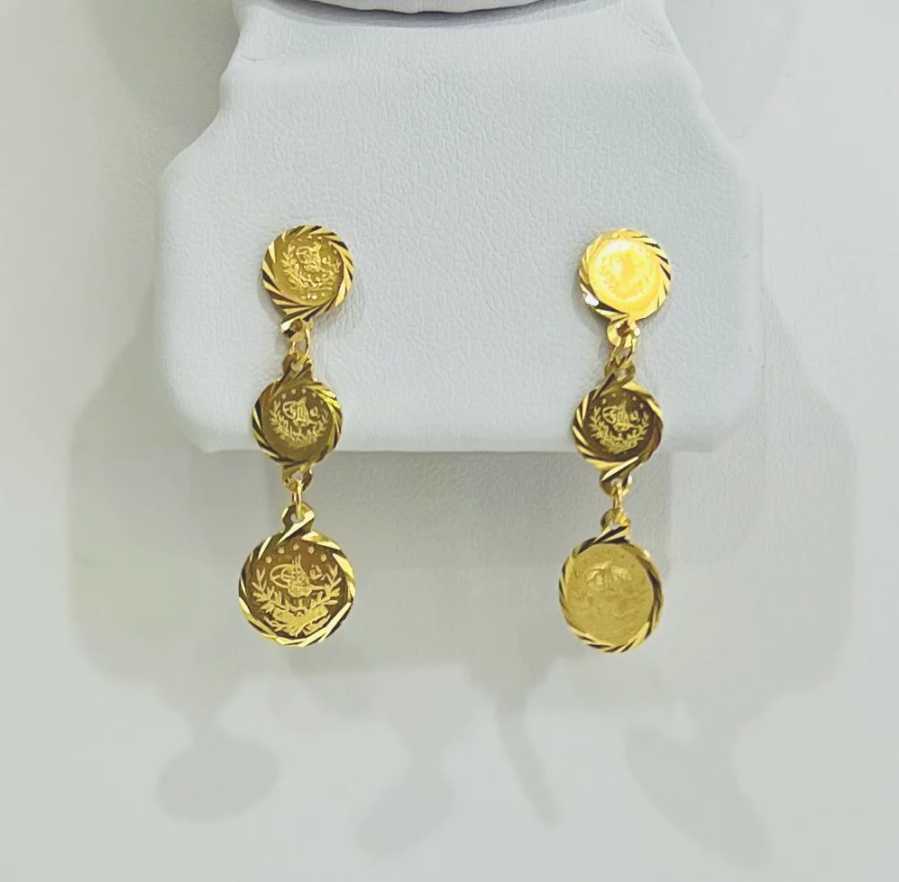 21K Gold Triple Coin Earrings