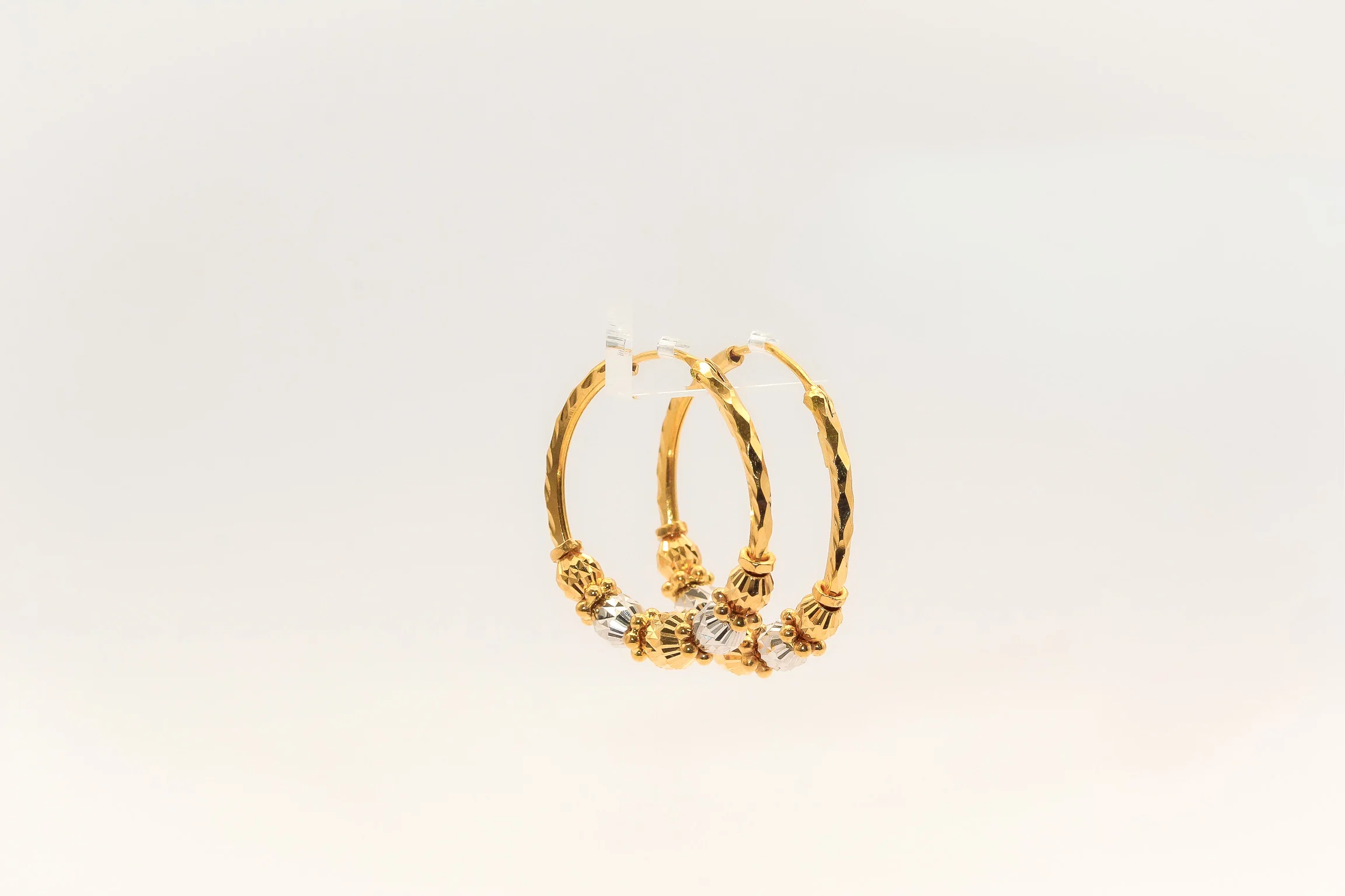 21K Gold Two Tone Beaded Hoop Earrings