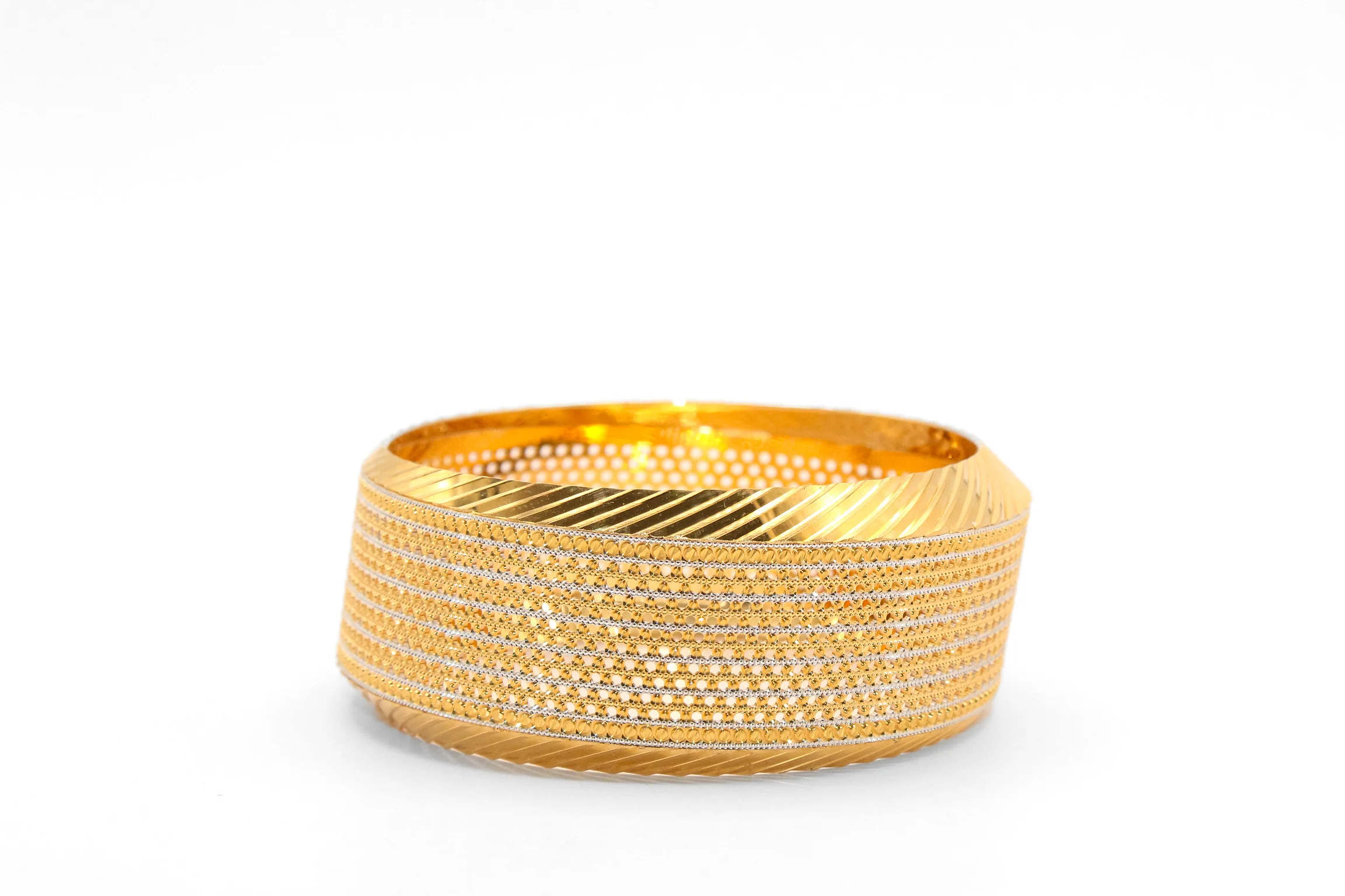 21K Gold Wide Two Tone Bangle Bracelet