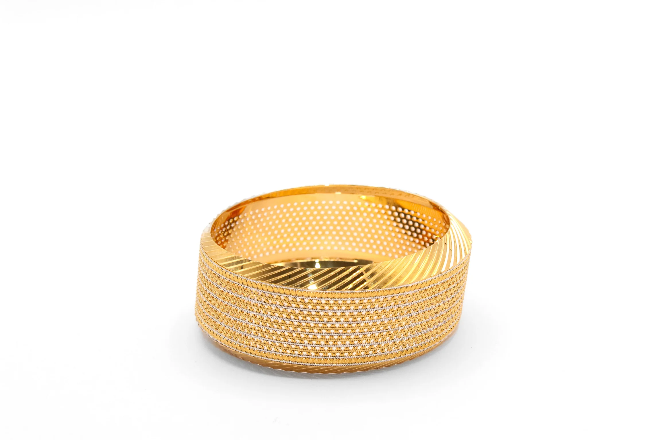 21K Gold Wide Two Tone Bangle Bracelet - Image 2
