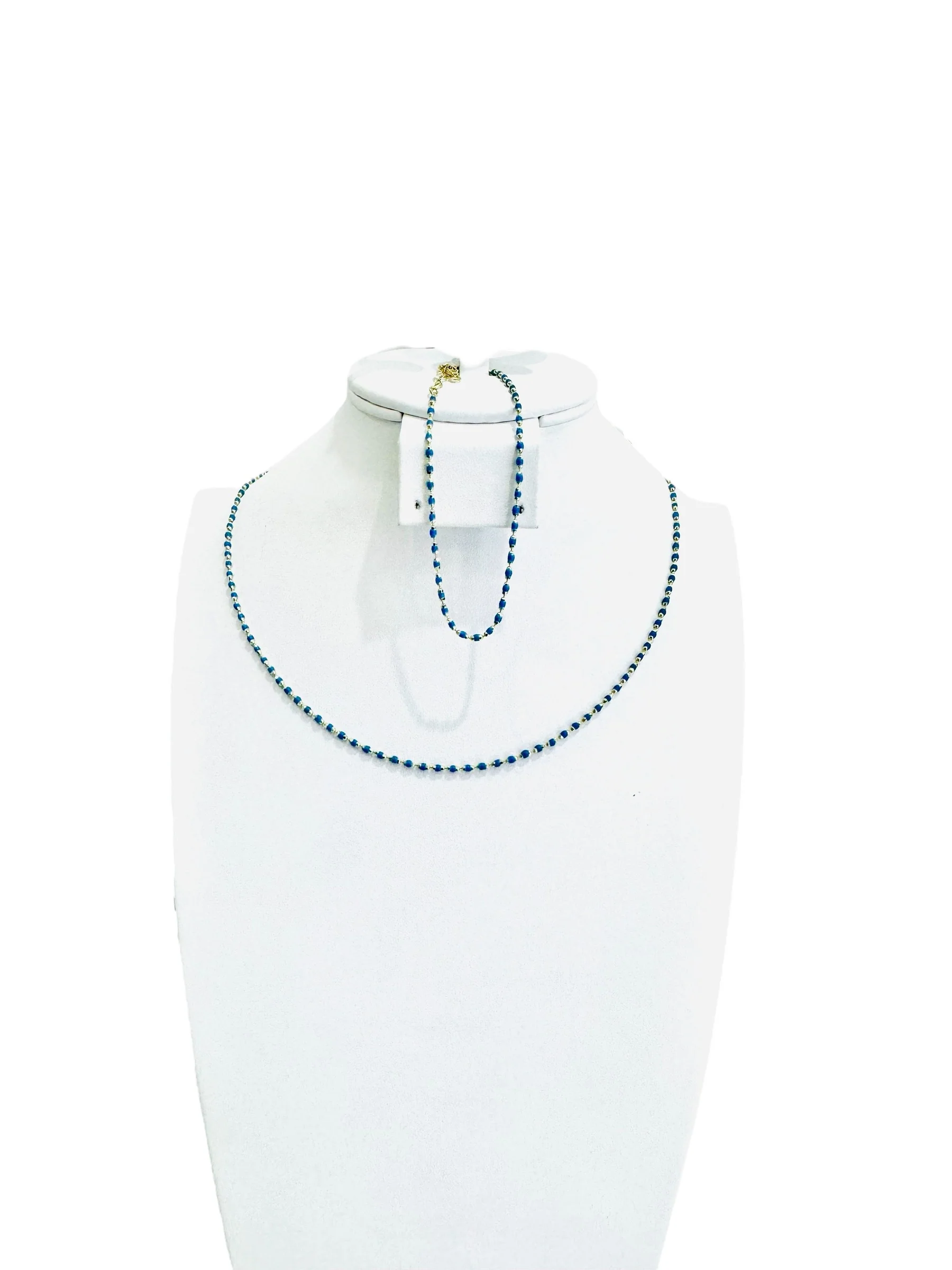 14K Gold Blue Enamel Delicate Half Set