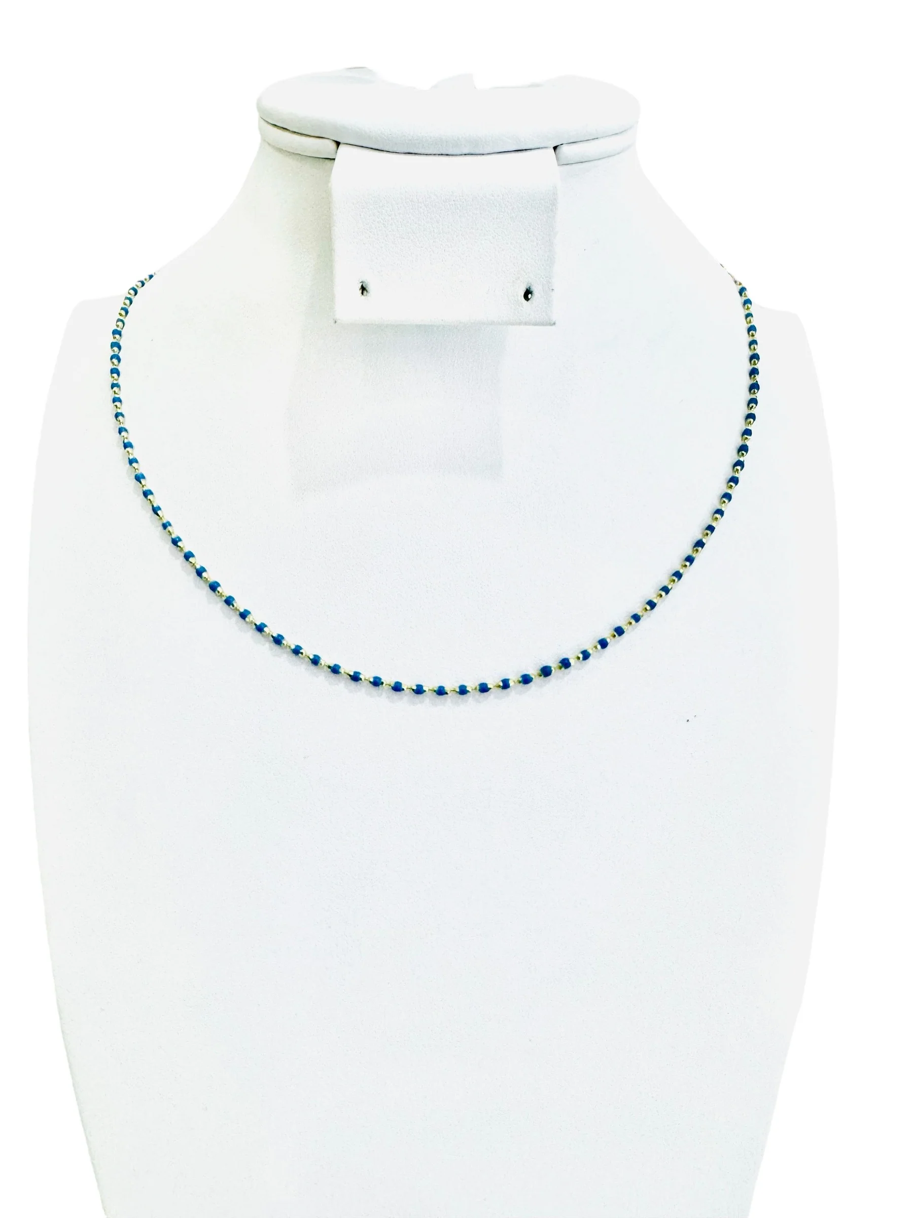 14K Gold Blue Enamel Delicate Half Set - Image 2